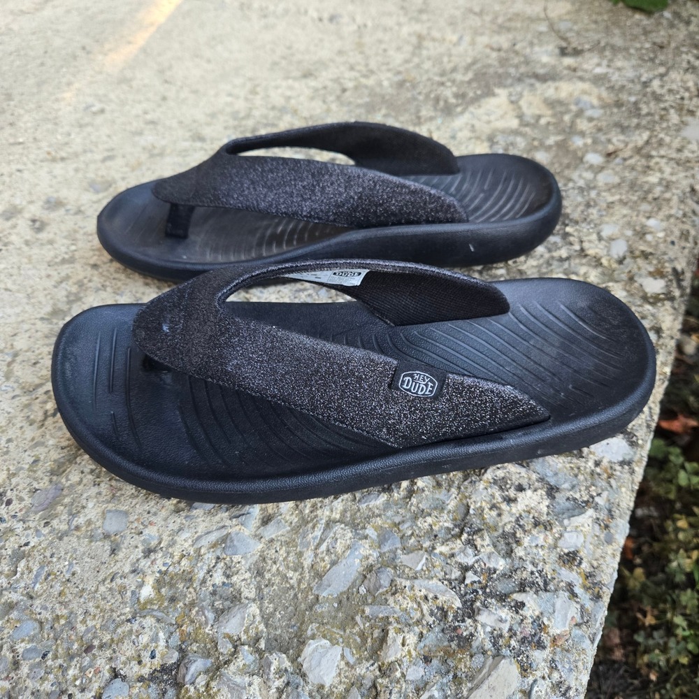 Hey Dude Meg Black Glitter Flip Flop Sandals Womens Size